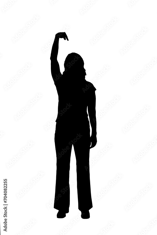 silhouette of a black and white woman pointing at herself