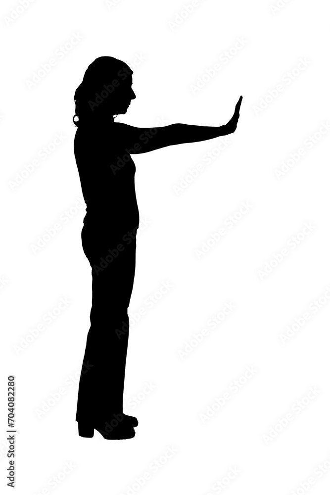 silhouette of a woman in black and white showing the stop sign