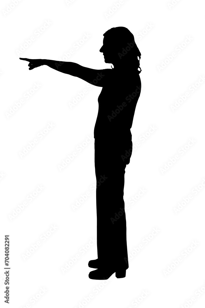 silhouette of a woman in black and white pointing with the finger