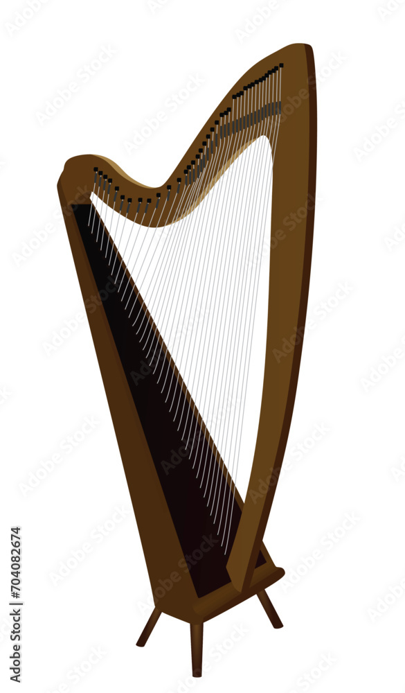 Obraz premium Brown ancient harp. vector illustration