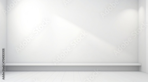 Bright empty white room with shelf