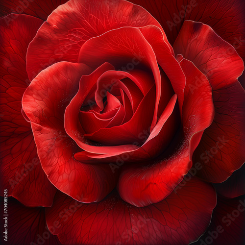 Close up of a red rose and petals