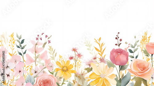 Floral frame with watercolor flowers  decorative flower background pattern  watercolor floral border background