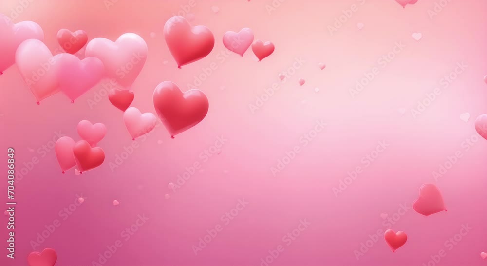 Romantic pink Valentine's Day background with red and pink hearts slowly floating on a pink background forming a frame with space for text. Romantic pink Valentine's Day background with red and pink hearts slowly floating on a pink background forming a frame with space for text.