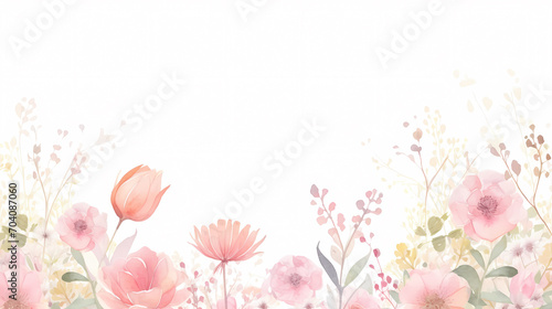 Fototapeta Naklejka Na Ścianę i Meble -  Floral frame with watercolor flowers, decorative flower background pattern, watercolor floral border background