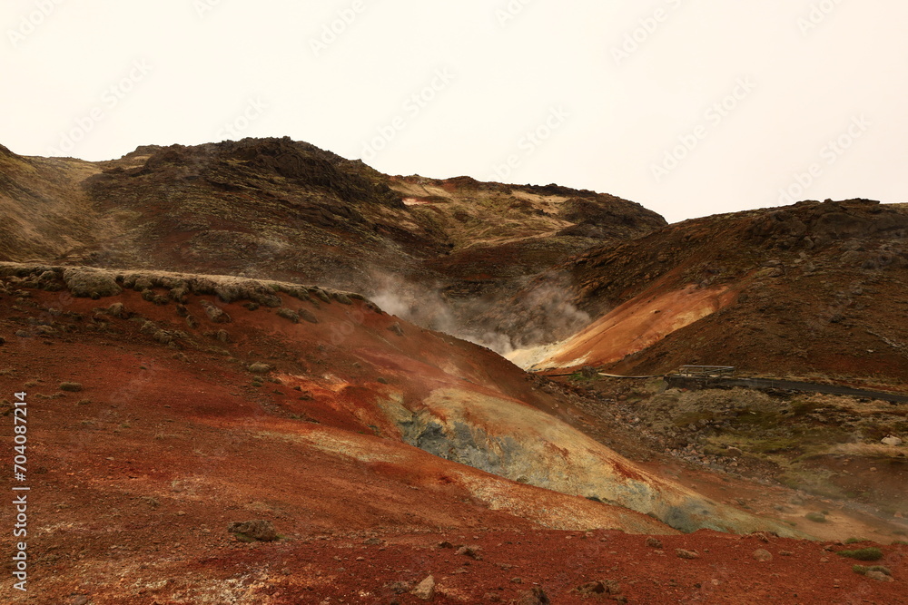 Obraz premium Reykjanesfólkvangur is a beautiful nature preserve in Iceland, filled with natural wonders, including geothermal pools, hot springs