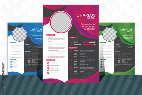 Vector creative resume cv design With 3color. photo