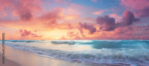 Serene Paradise Sunset  Pink and Azure Beach Blis