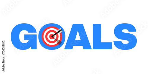 Text with target and arrow - to achieve, complete and accomplish aim, goal and objective. Vector illustration isolated on white.