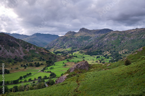 The Langdale Pikes from Thrang Crag above the Langdale Valley, Lake District, UK
