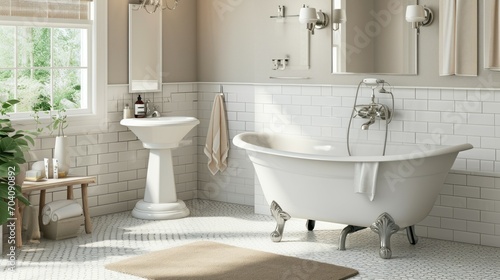 Antique Brass Fixtures Shimmer in Classic Bathroom