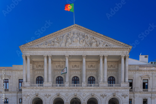 Front facade of the upper part of the Assembly of the Republic, Palacio de São Bento, Lisbon.