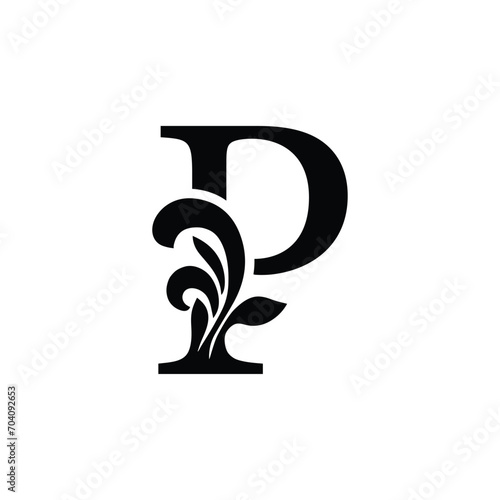 letter P. flower letters. Vintage ornament initial Alphabet. Logo vector	

