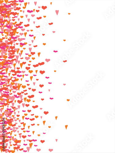 Bright hearts confetti corner frame on white background. Valentine's Day. Banner template. Space for text. illustration.