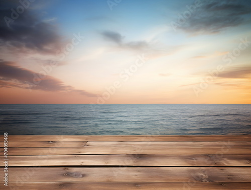 Wooden dock over calm sea at sunset © duyina1990