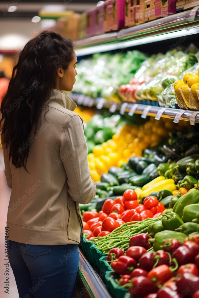 A woman shopping for fresh vegetables in a grocery store