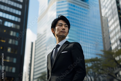 Japanese Businessman in Front of Skyscraper