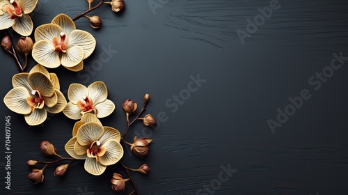 Black orchid flower, copy space on black background © neirfy