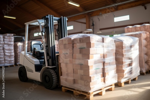 Forklift Loader Transporting and Loading Cardboard Boxes