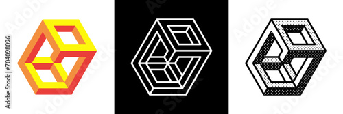 Abstract minimal shape. Isolated geometric designs. Impossible shape. Optical illusion. Vector illustration.