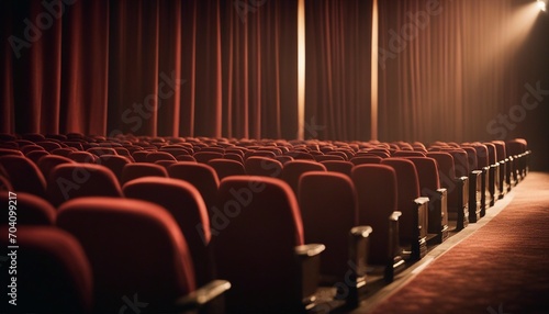 Velvet Theater Seats with Dramatic Curtain Background