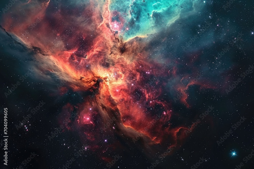 A breathtaking view of a vibrant nebula floating among the stars in the vastness of outer space, reminding us of the endless wonders of the universe and our small place within it