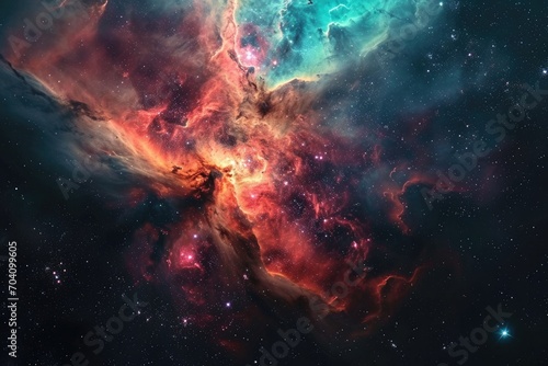 A breathtaking view of a vibrant nebula floating among the stars in the vastness of outer space, reminding us of the endless wonders of the universe and our small place within it