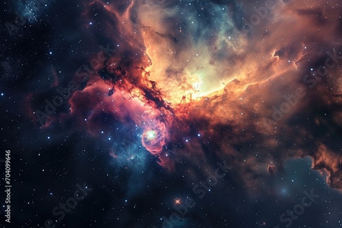 A stunning display of cosmic beauty as a vibrant nebula swirls amidst the endless expanse of the universe, showcasing the wonders of outer space and the grandeur of the milky way galaxy