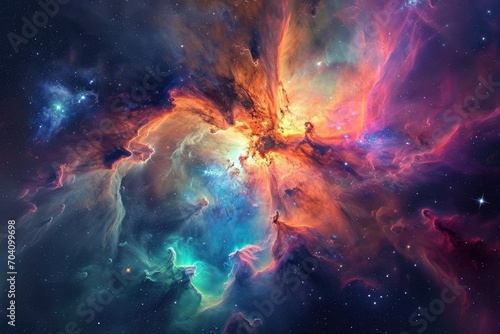 Vibrant hues swirl among glittering stars, painting a breathtaking cosmic masterpiece in the vastness of outer space