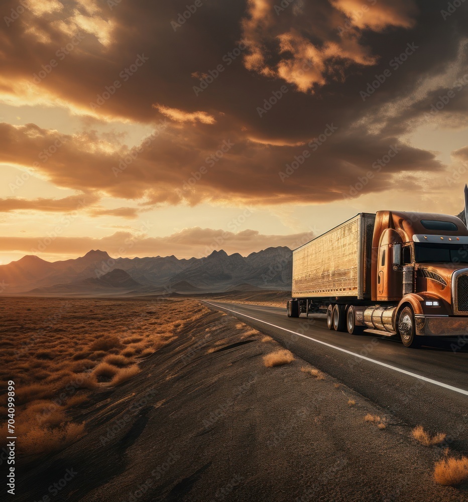 Semi Truck Embarks on a Desert Odyssey Generative AI