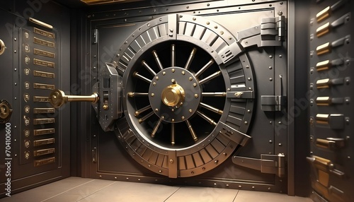 Bank Vault Door. Inside the bank vault room with dollars and euro money. Federal Reserve Bank. Generative AI