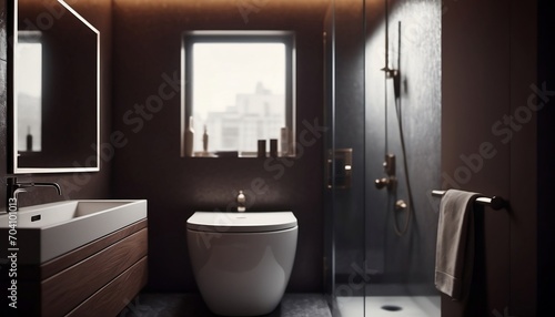 Modern interior design of a bathroom. Generative AI