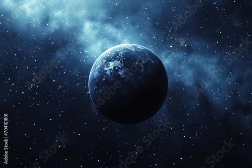 An illustration of a rogue planet drifting through interstellar space Illuminated by distant starlight