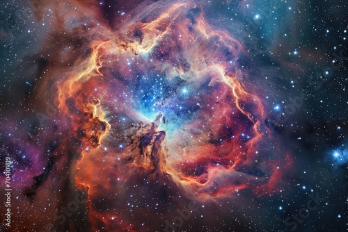 An intricate nebula formation resembling a cosmic rose With layers of gas and dust © Bijac
