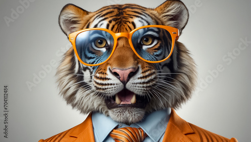 Cute tiger wearing glasses and a business suit boss