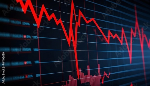Investment Stock market trading chart and stock market fall and loss in red color graph. Global money bankruptcy concept. 3D illustration. Stock market recession and losses. Downtrend line graph