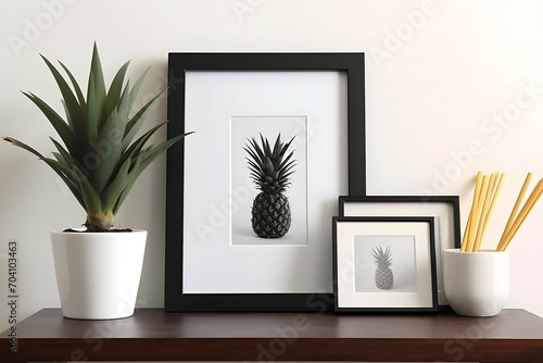  mockup black wooden frame with a white mat for an 8x10 inch photograph for modern or minimalist