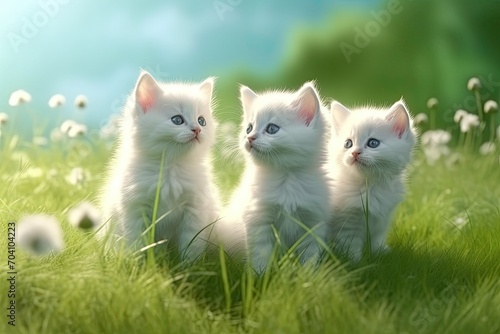 cute fluffy kittens playing outdoor, ai generative