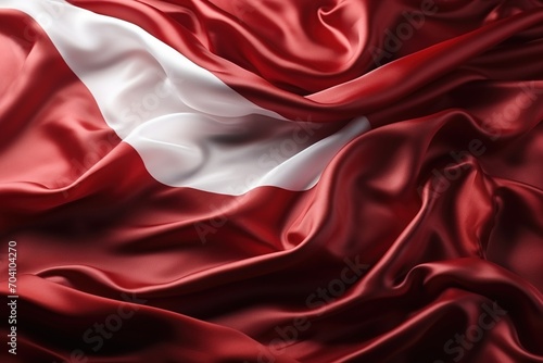 A red and white flag made of silk photo