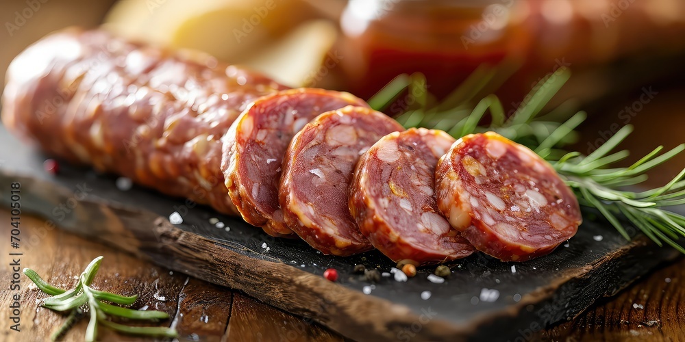 Cotechino Culinary Classic, A Visual Feast of Savory Pork Sausage - Capturing Hearty Comfort in Every Flavorful Slice - Meat Lover's Delight - Rich, Golden Lighting Creating Culinary Opulence