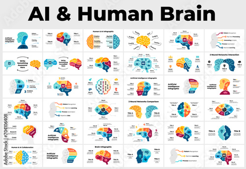 36 Artificial Intelligence Infographics. Brain Circle Diagram. Machine Digital Knowledge. Deep Learning AI Technology Education. Chip Neural Network. Human Head Anatomy. Medical Healthcare logo icon