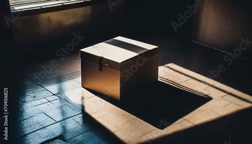 box on the floor in dark room