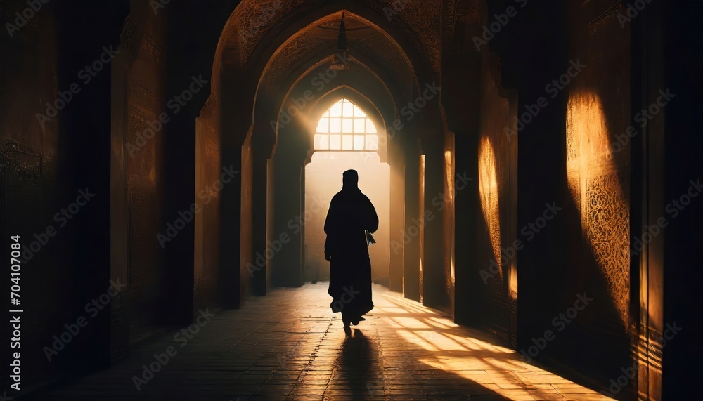 silhouette of a person walking in a tunnel