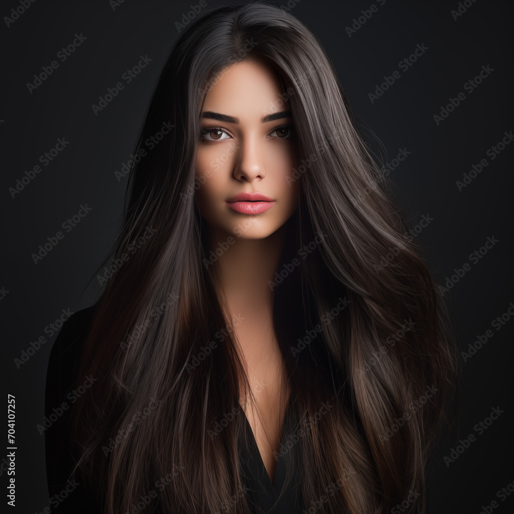 Fototapeta premium Portrait of a beautiful young woman with elegant long hair and natural makeup.
