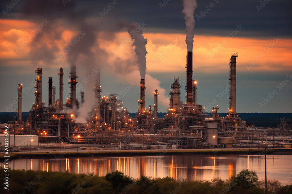 Oil refinery plant. Processing factory. Oil crude and gas refineries