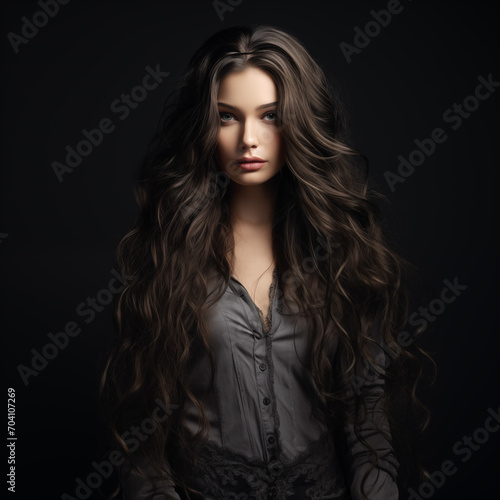Portrait of a beautiful young woman with elegant long hair and natural makeup.