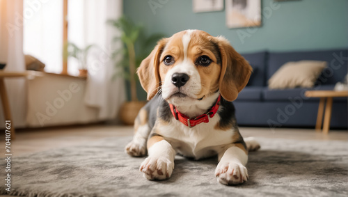 Cute beagle puppy in the house