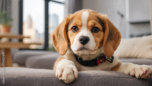 lovely beagle puppy in the house