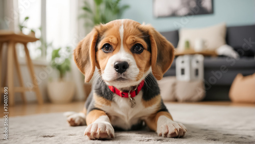 Cute beagle puppy in the home