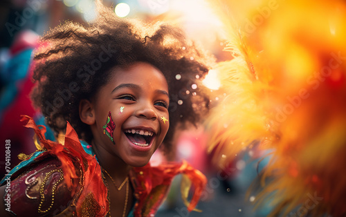 criança sorridente feliz no carnaval, carnaval chamativo photo